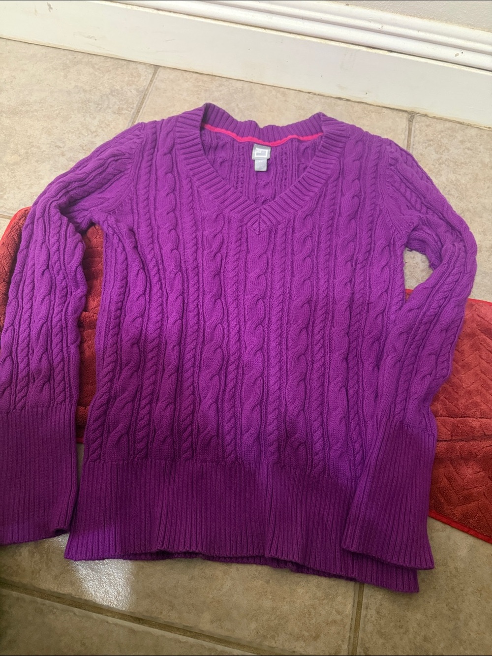 jcpenney Bright Purple Cable-Knit V-Neck Sweater